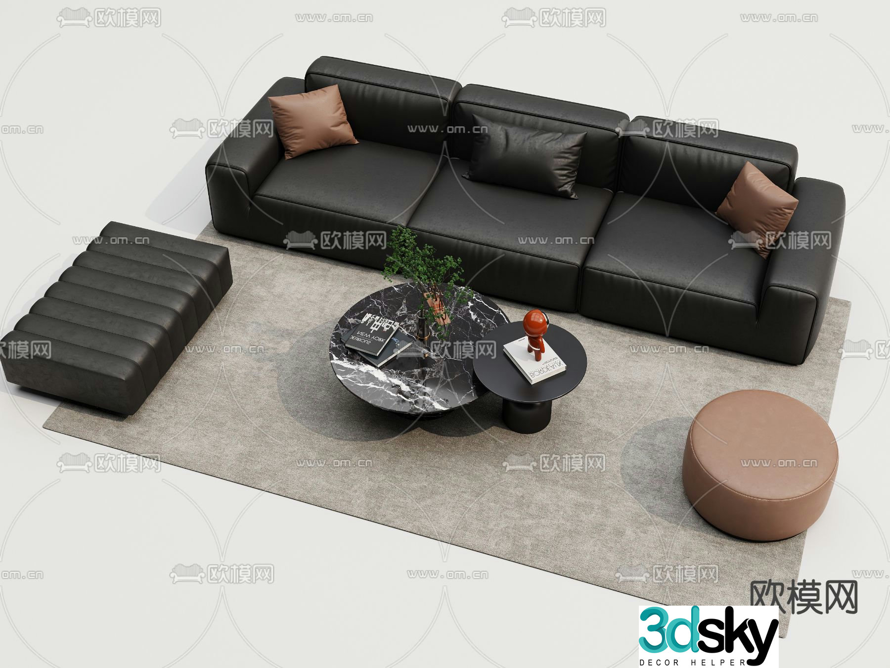 Modern modular sofa leather sofa 3d model