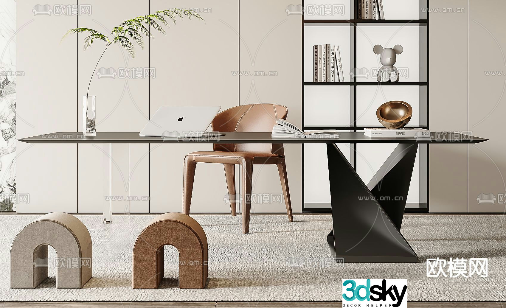 Modern desk computer desk study table 3d model