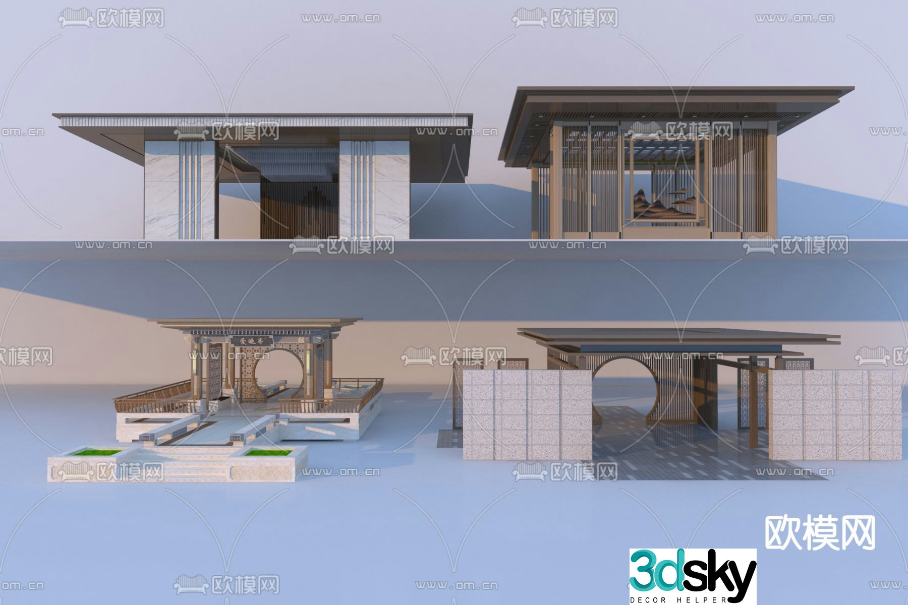 New Chinese style gallery landscape gallery 3D model