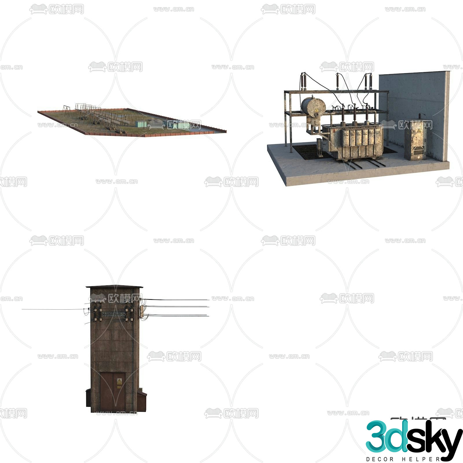 substation high voltage power industrial equipment 3d model