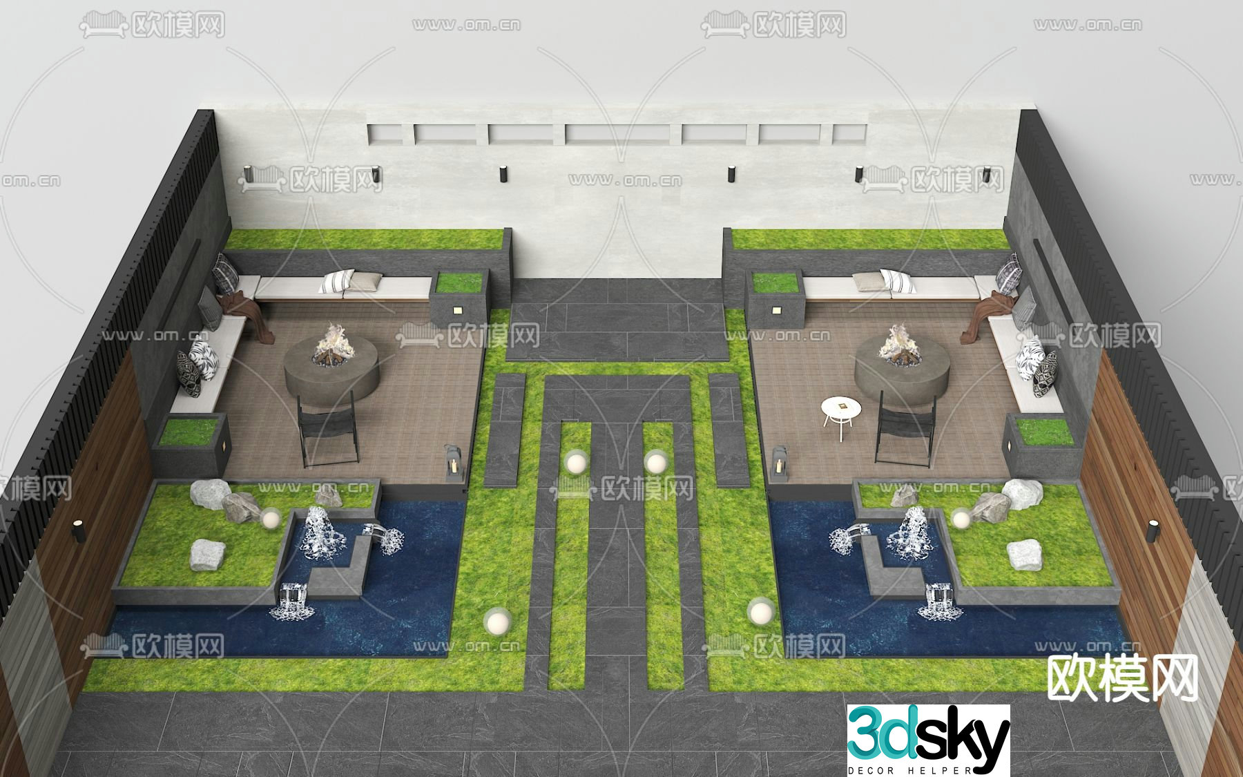 Courtyard landscape garden 3d model