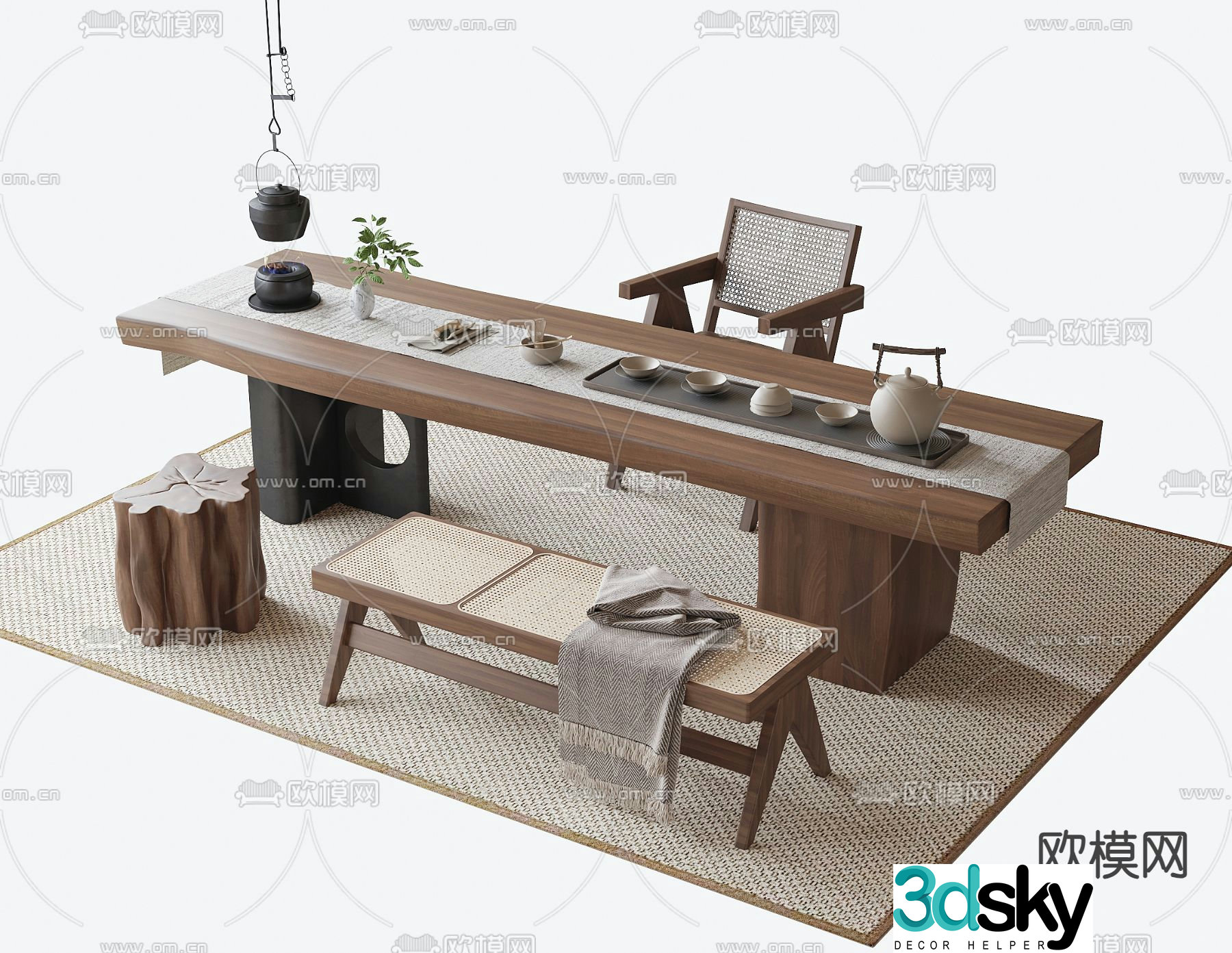 Middle-aged tea table and chair 3D model