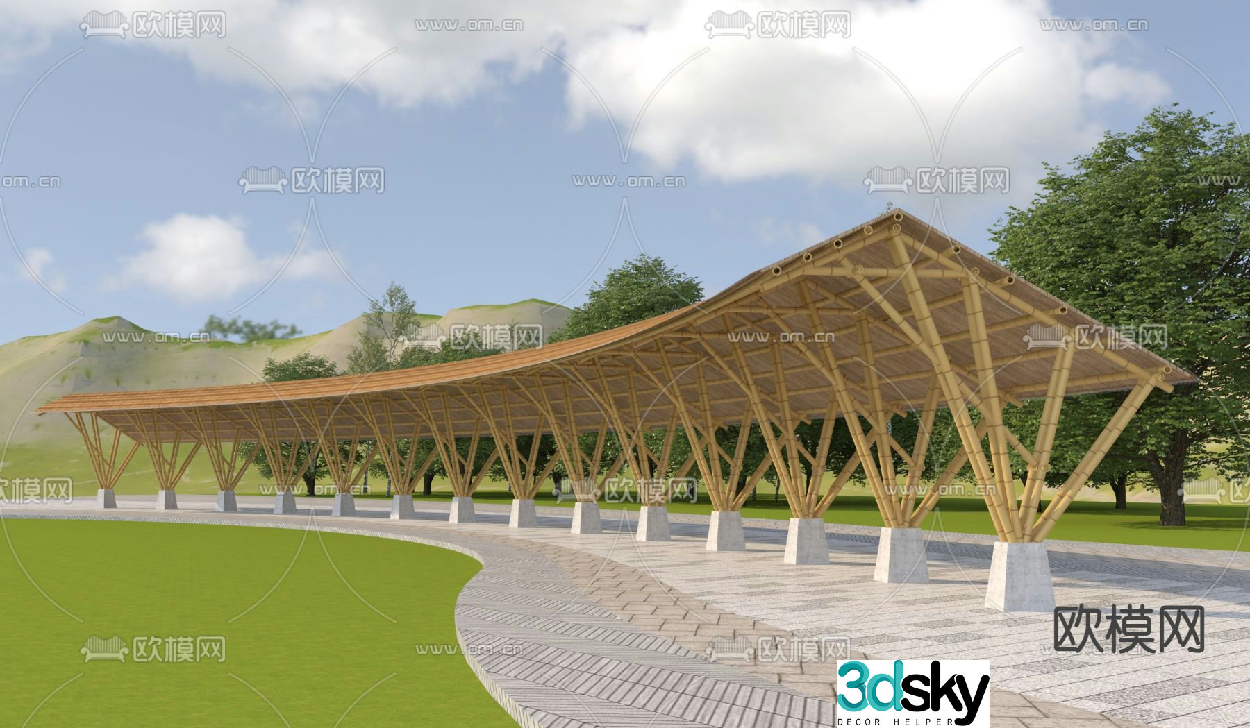 Special-shaped landscape pavilion landscape gallery 3D model