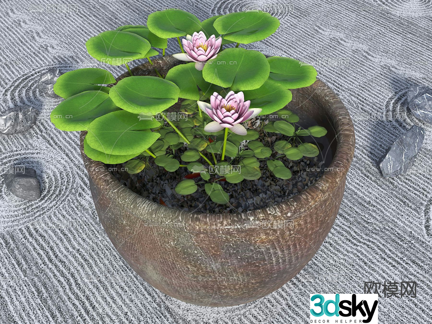 Chinese ancient fish tank landscape sketch water tank 3D model