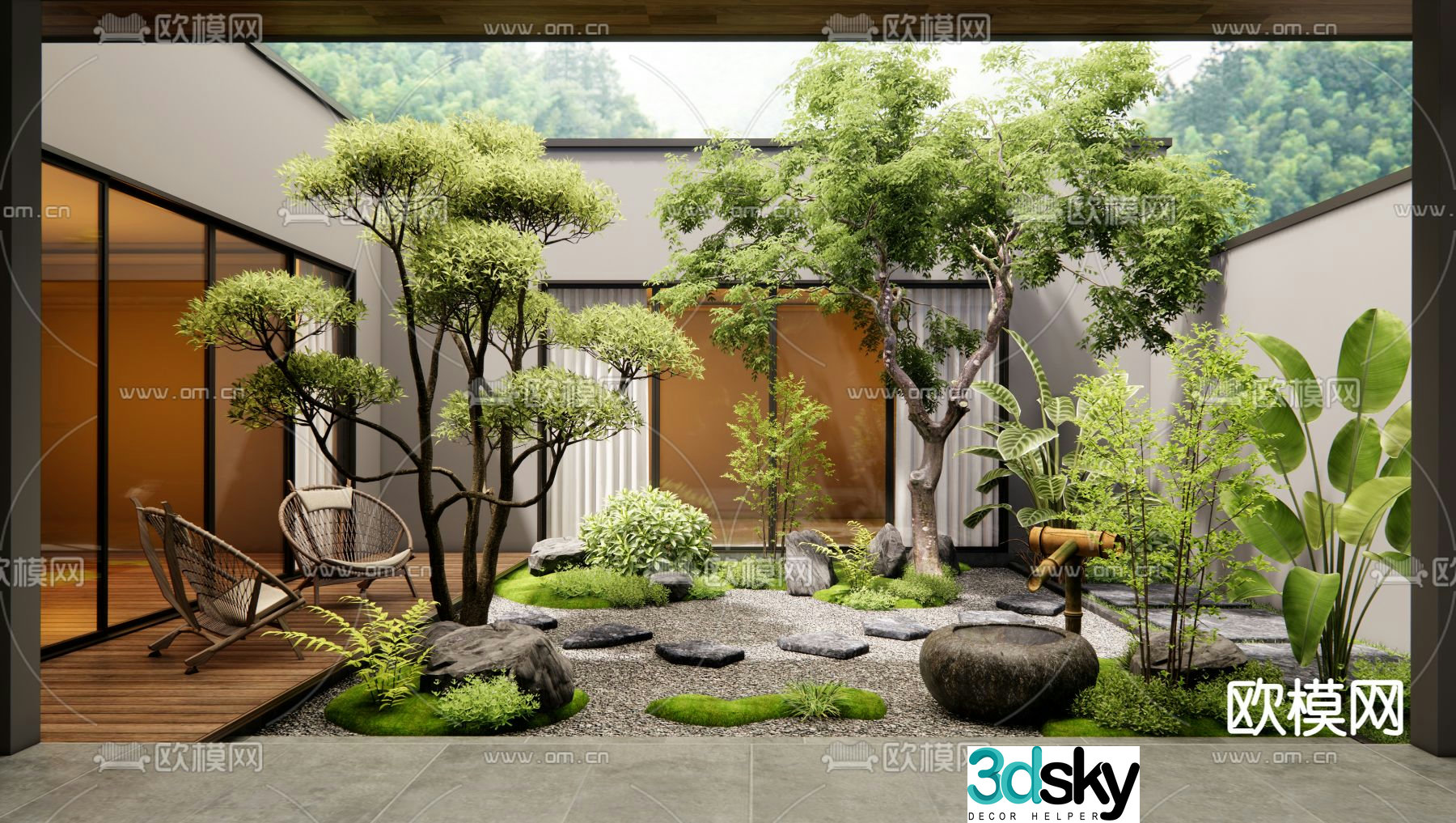 Villa courtyard garden atrium landscape 3D model