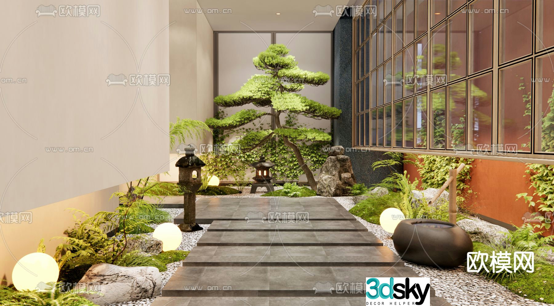 New Chinese style aisle landscape plant landscaping 3D model