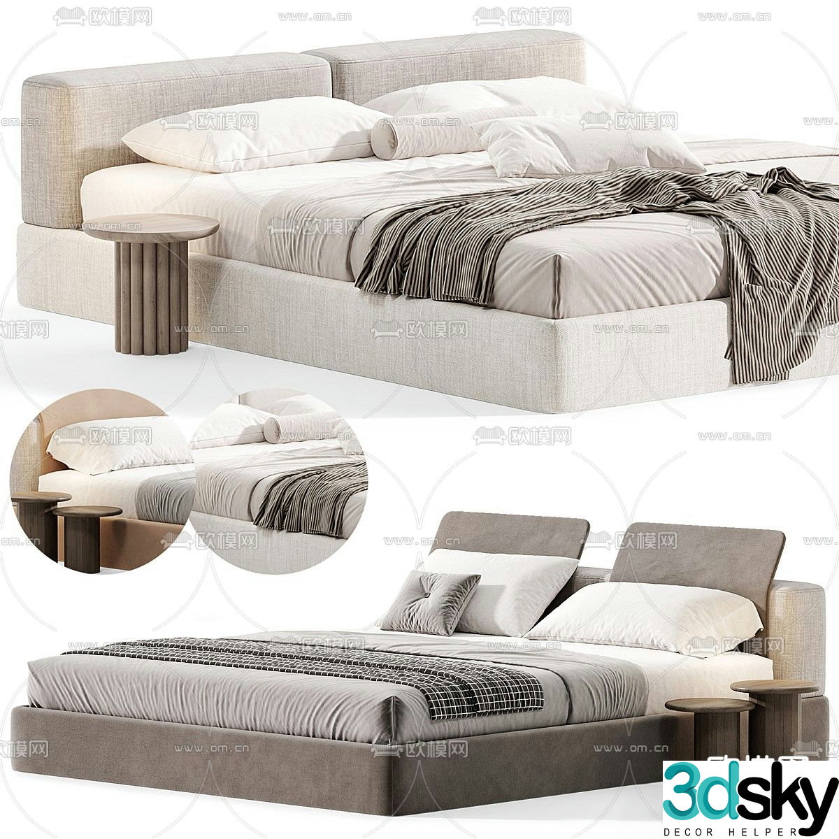 Modern double bed 3d model