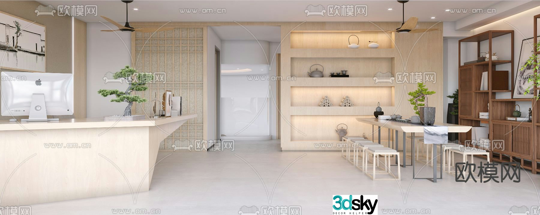 Japanese style company front desk reception 3d model