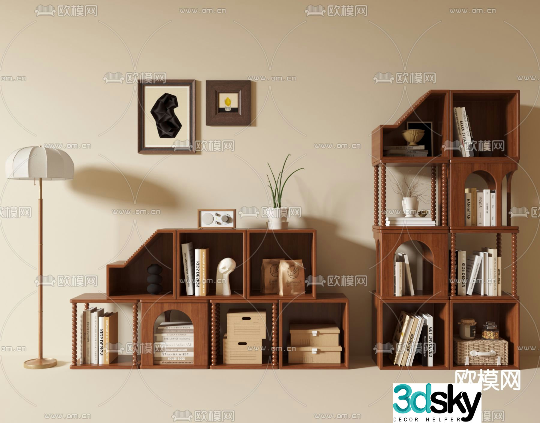 Medieval style bookcase bookshelf 3d model
