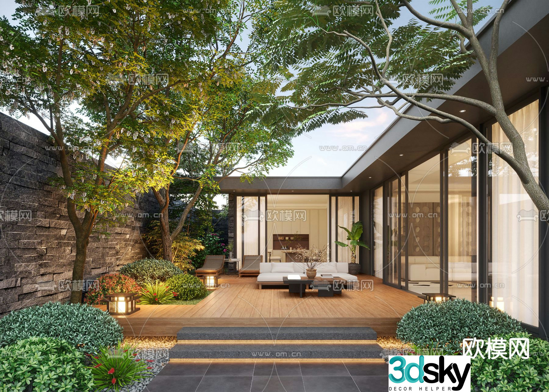 Courtyard landscape patio garden 3d model