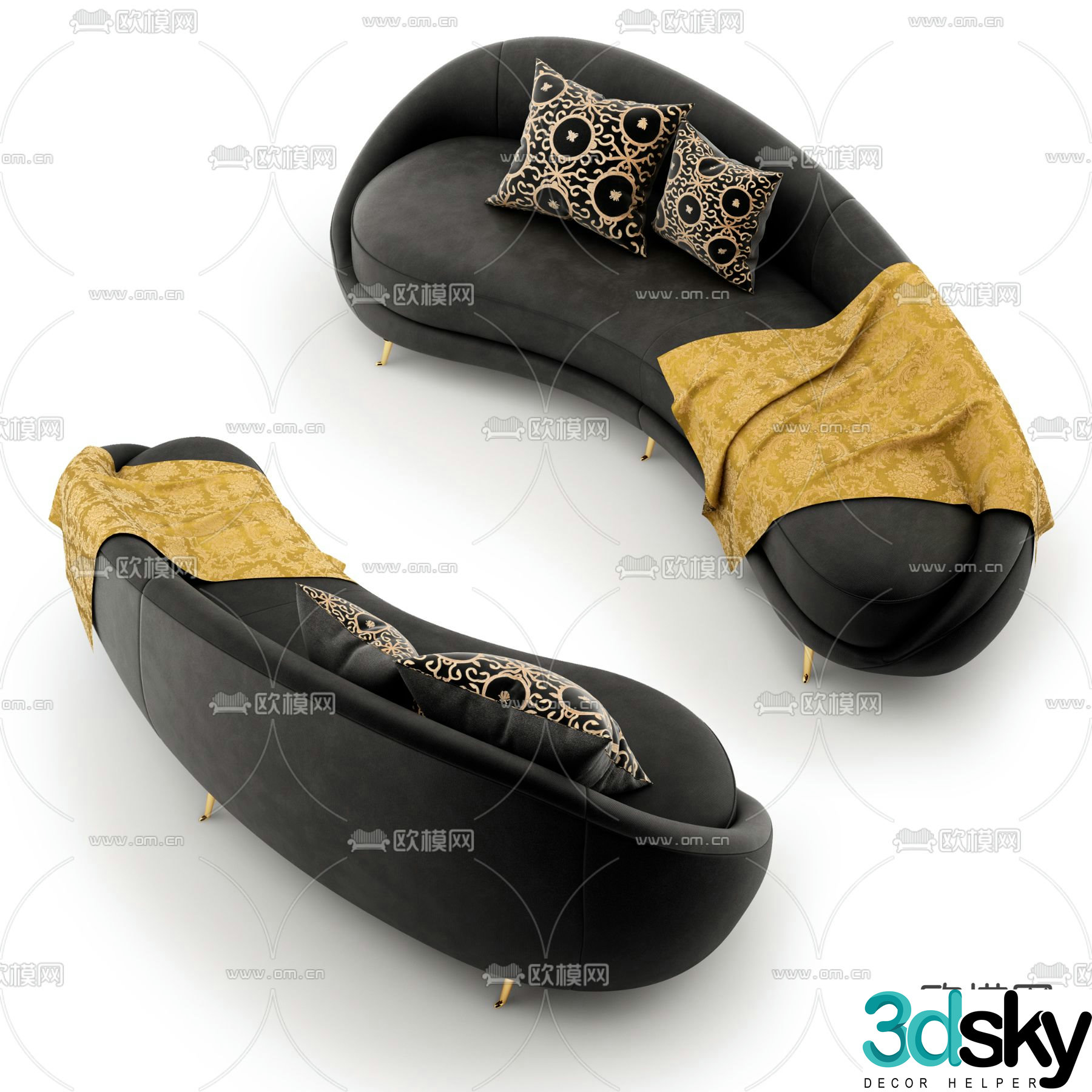 curved sofa black sofa 3d model