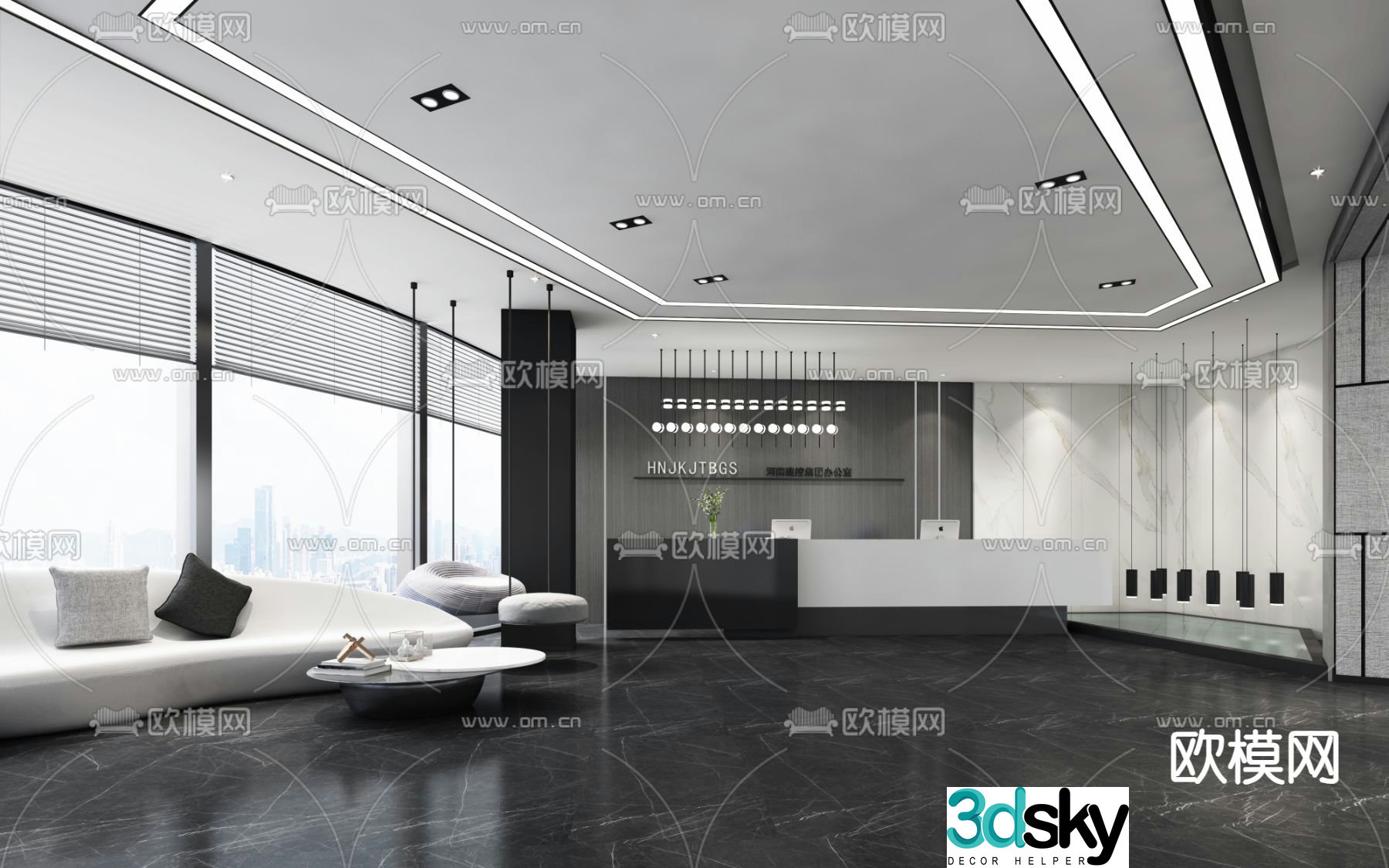 Office front desk reception hall 3d model