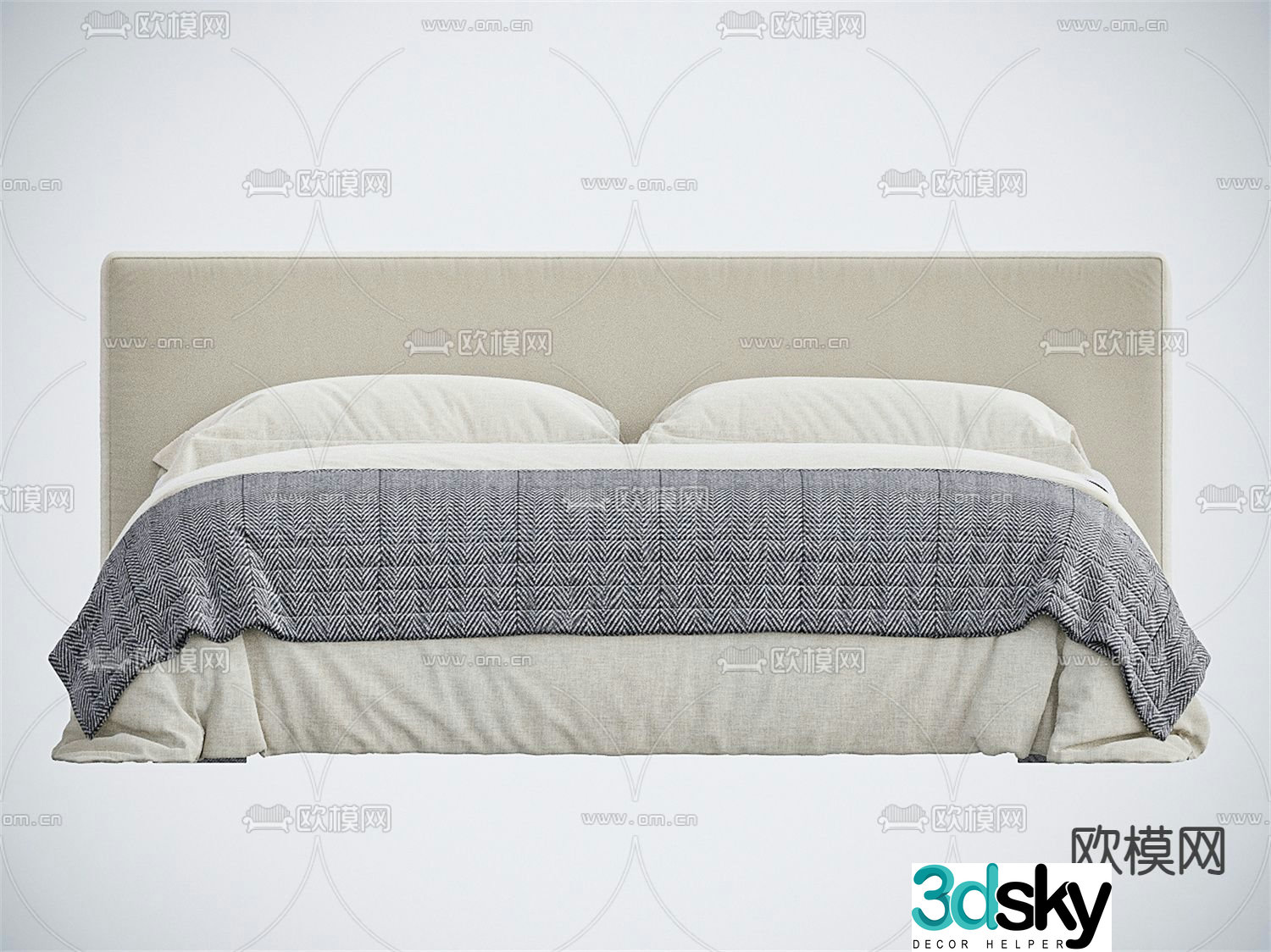 Cream style double bed 3d model