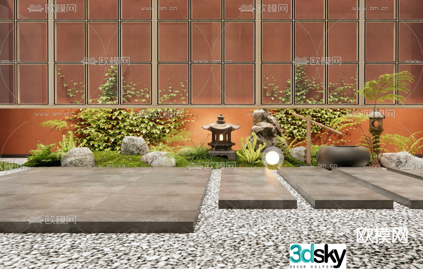New Chinese style courtyard sketch Tingbu stone 3d model
