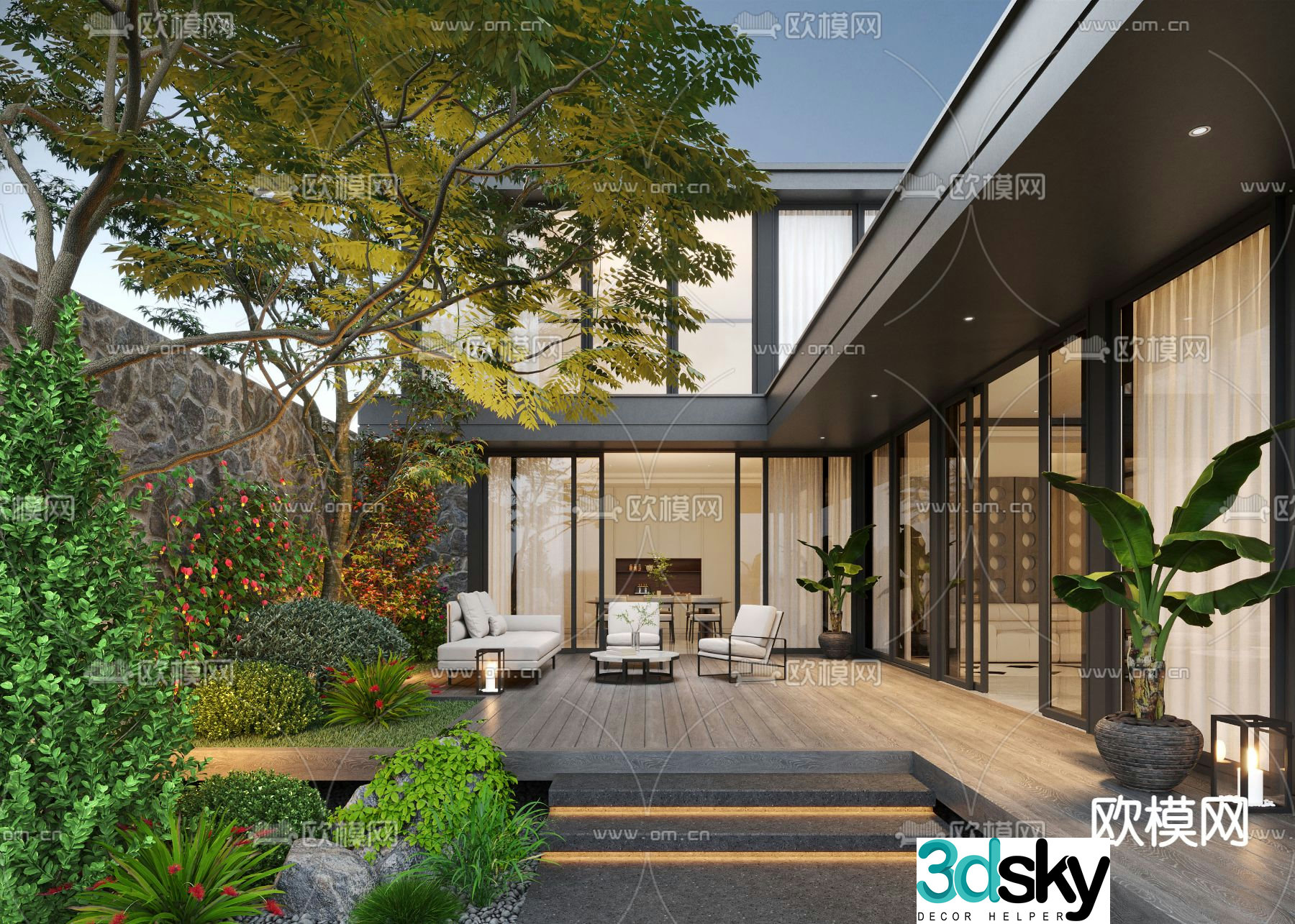 Courtyard landscape garden 3d model