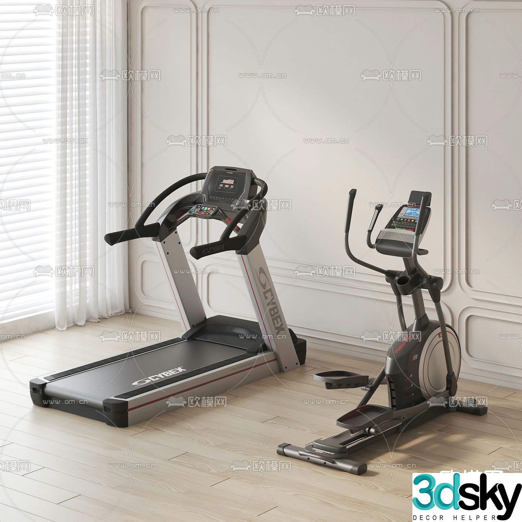 Fitness equipment treadmill spinning 3d model