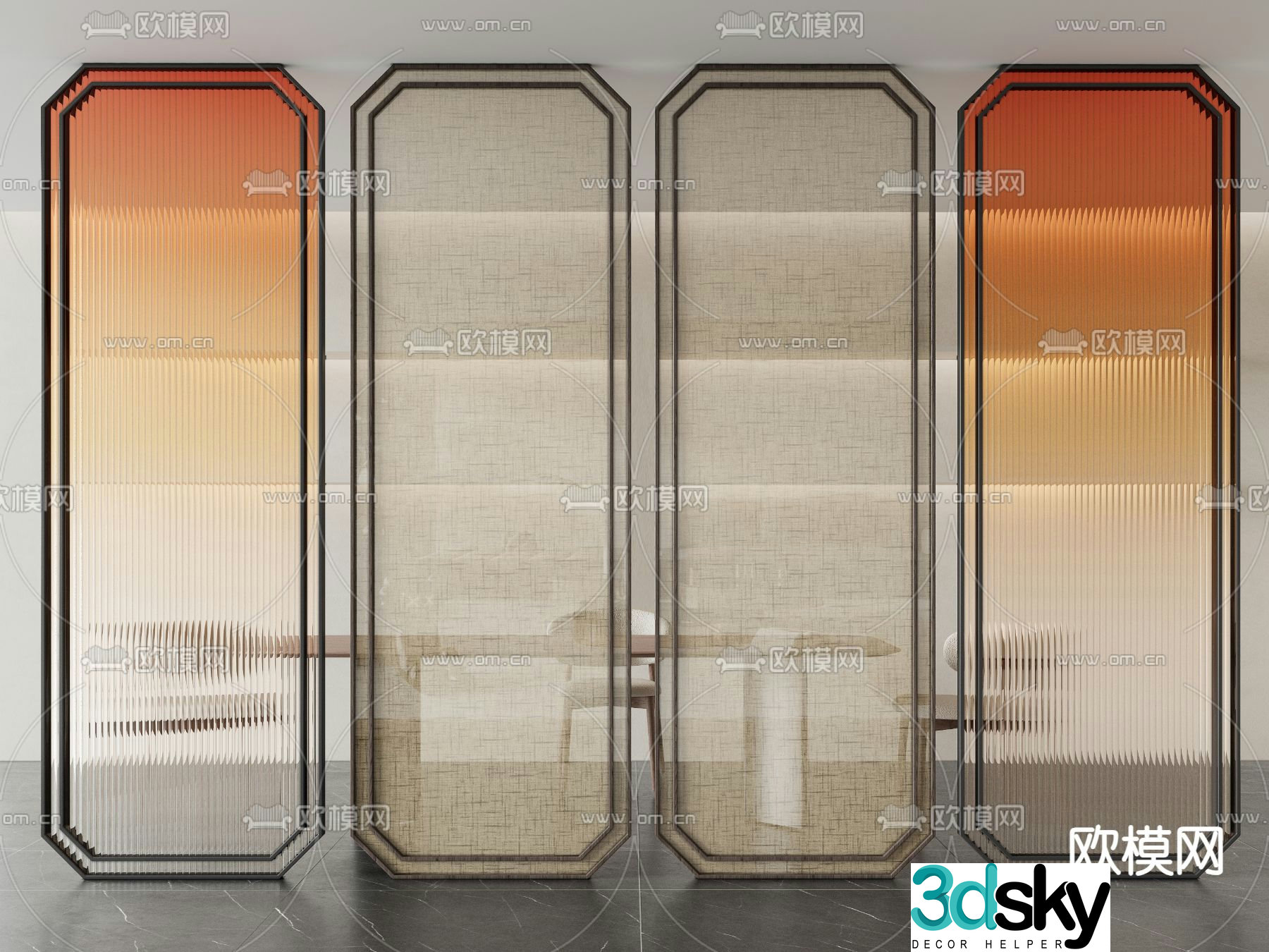Gradient glass glass brick partition 3d model