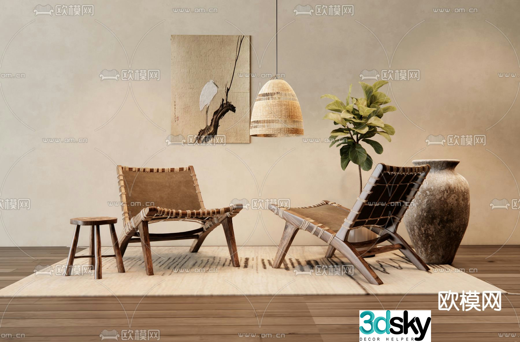 Wabi-sabi style leisure chair outdoor chair 3d model