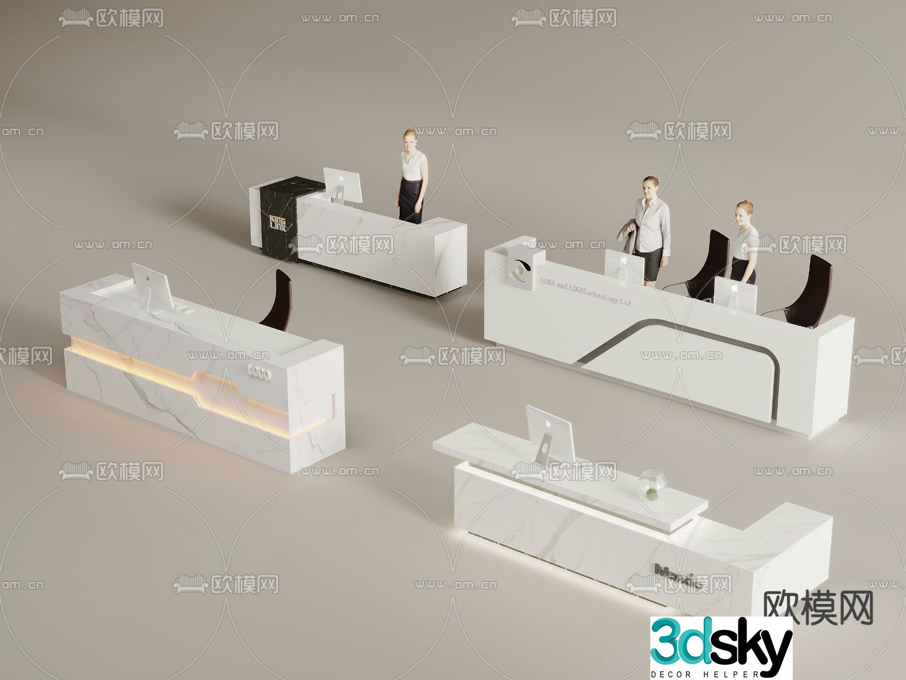 Modern front desk reception desk 3d model