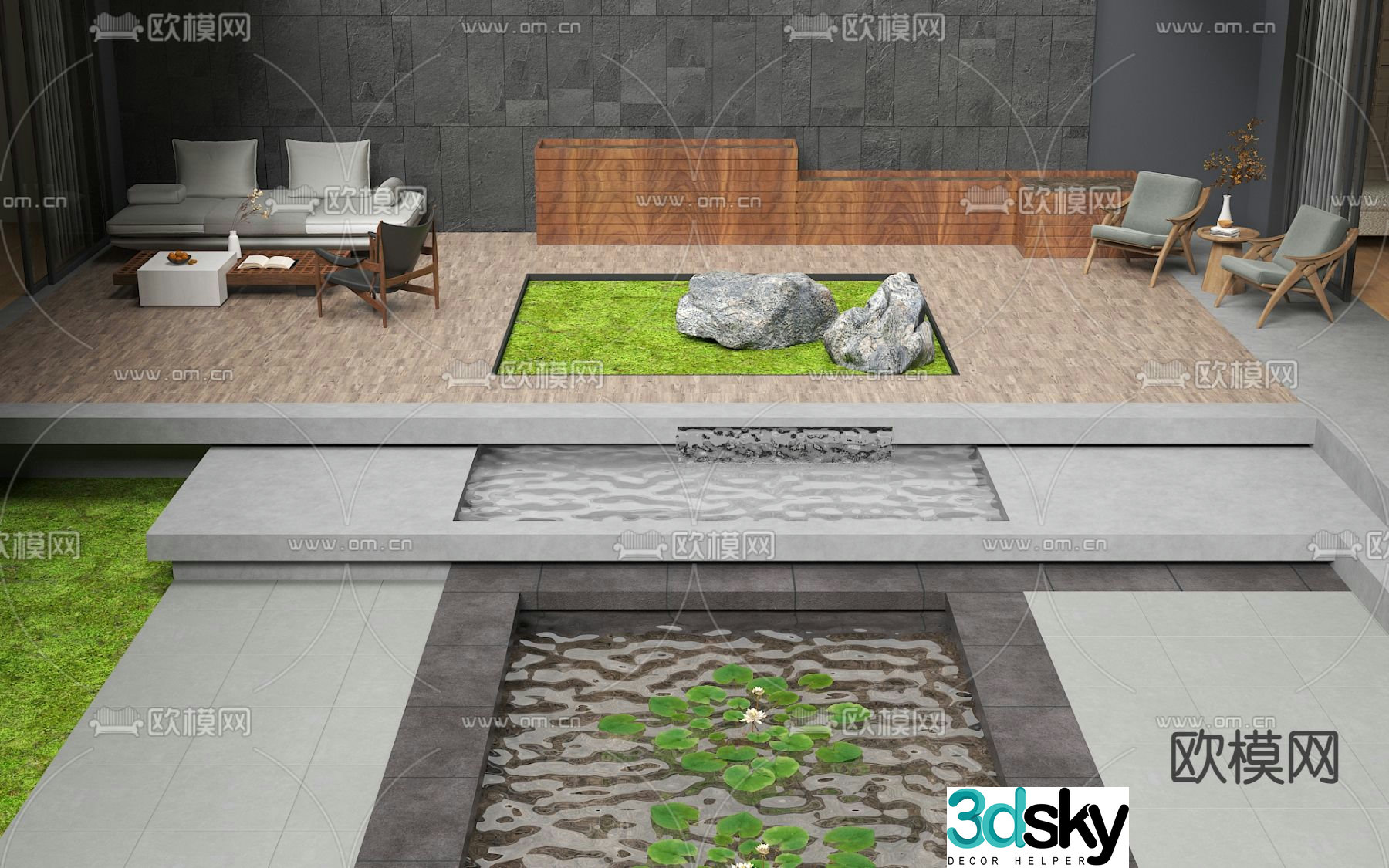 Courtyard landscape patio garden 3d model