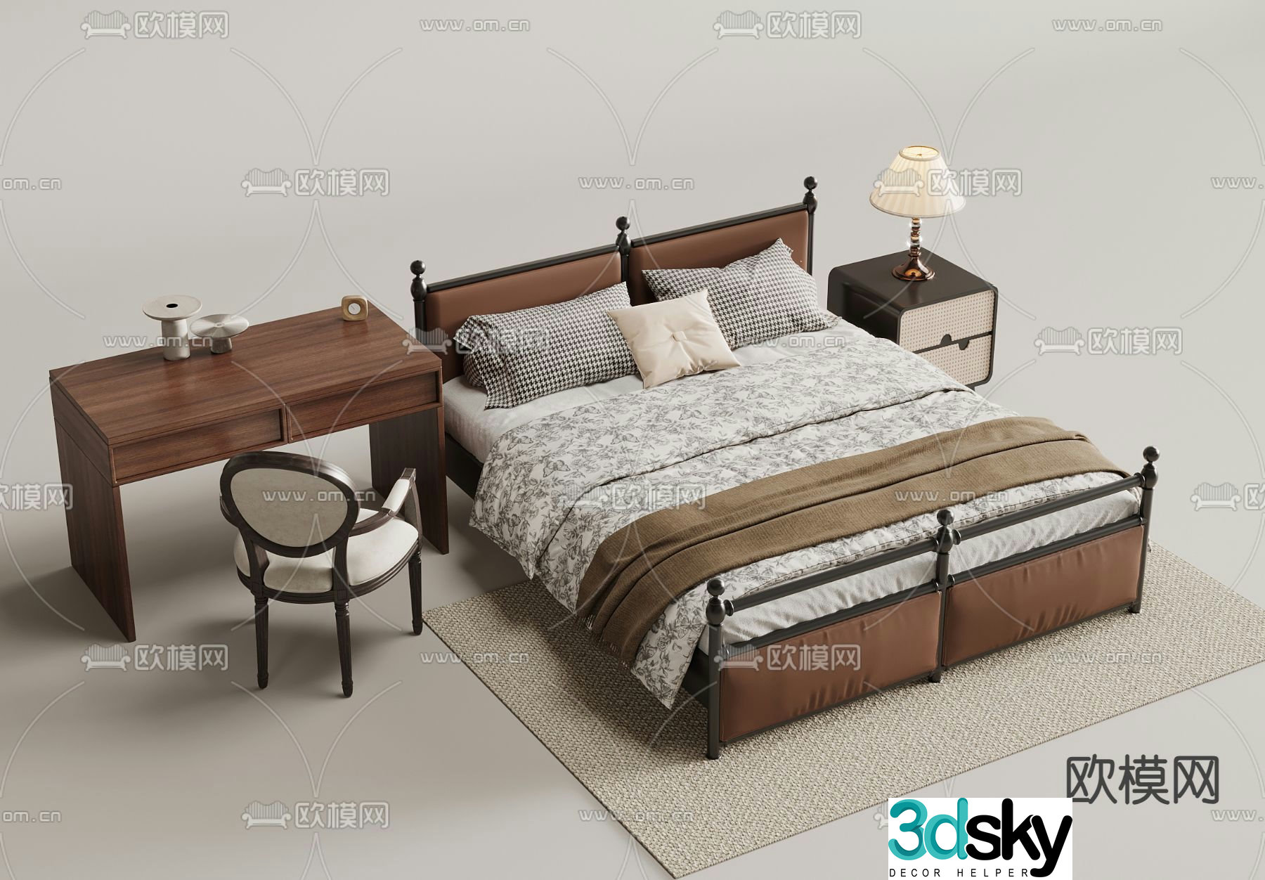 American double bed 3d model