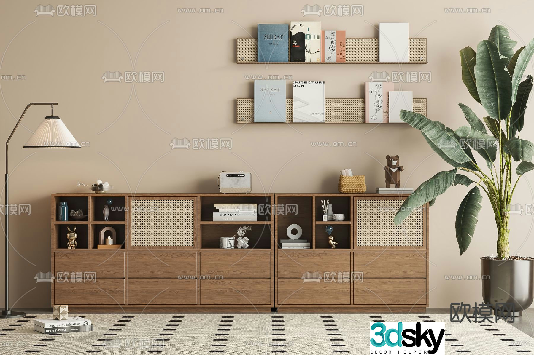 Middle-aged style chest of drawers storage cabinets low cabinet 3d model
