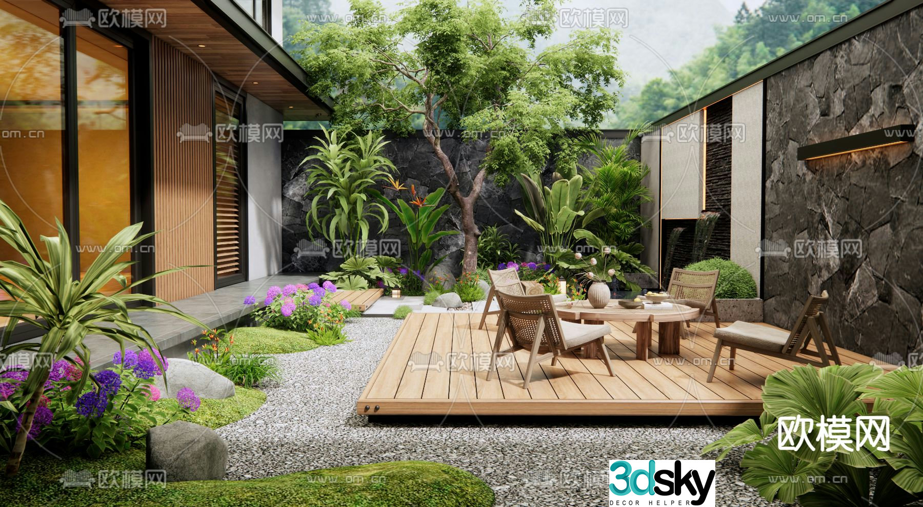 Villa courtyard landscape plant landscaping 3D model