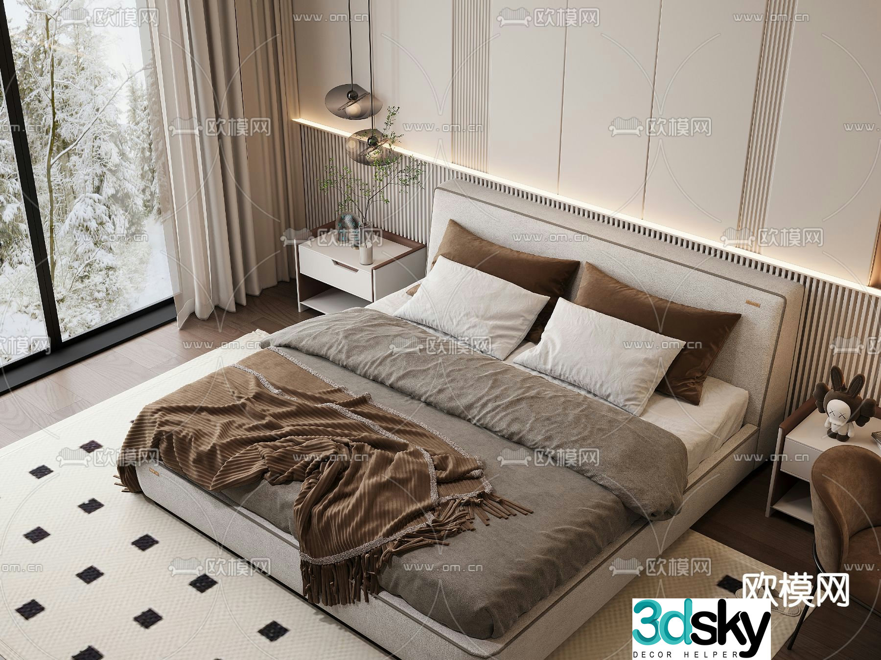 Modern double bed 3d model