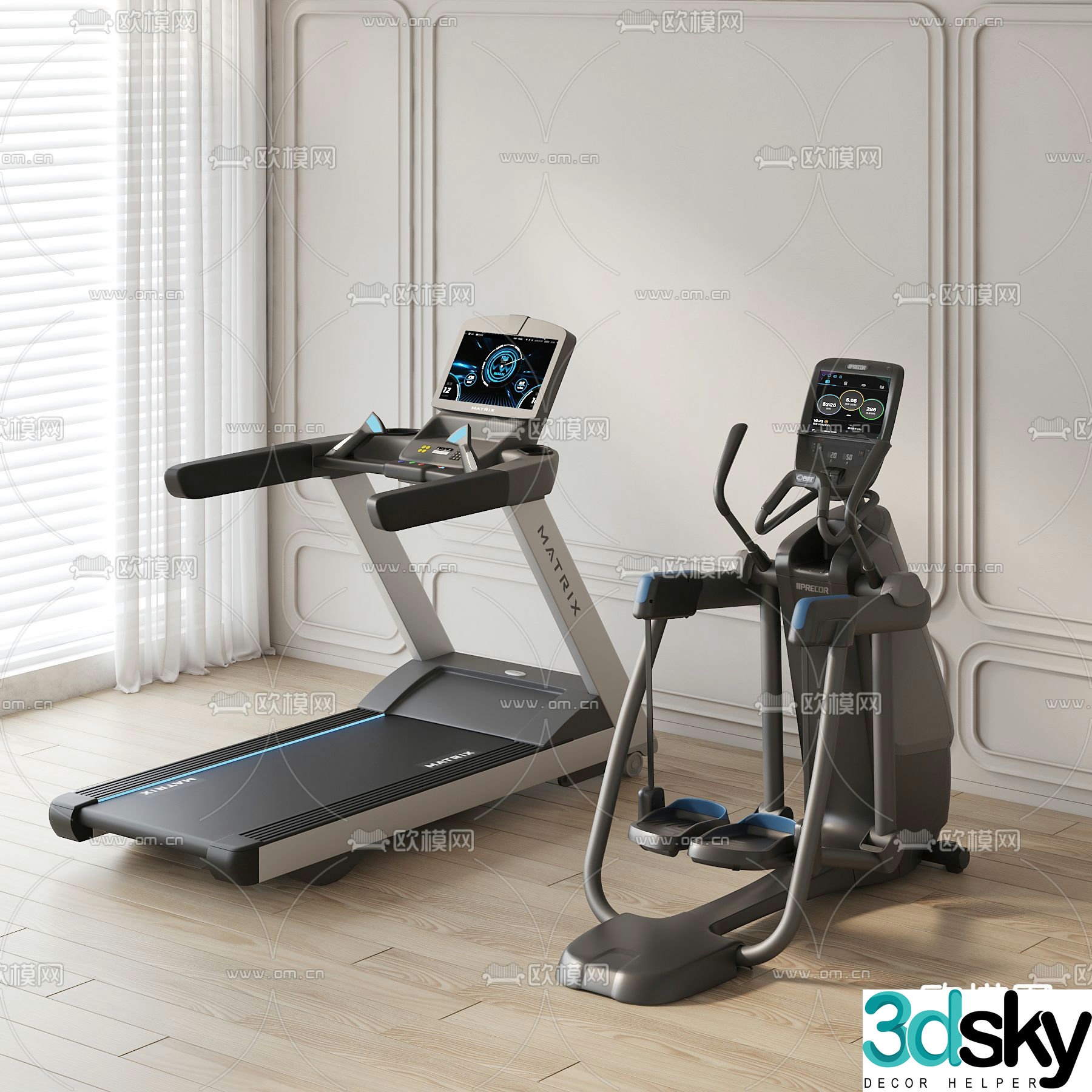 Fitness equipment treadmill spinning 3d model