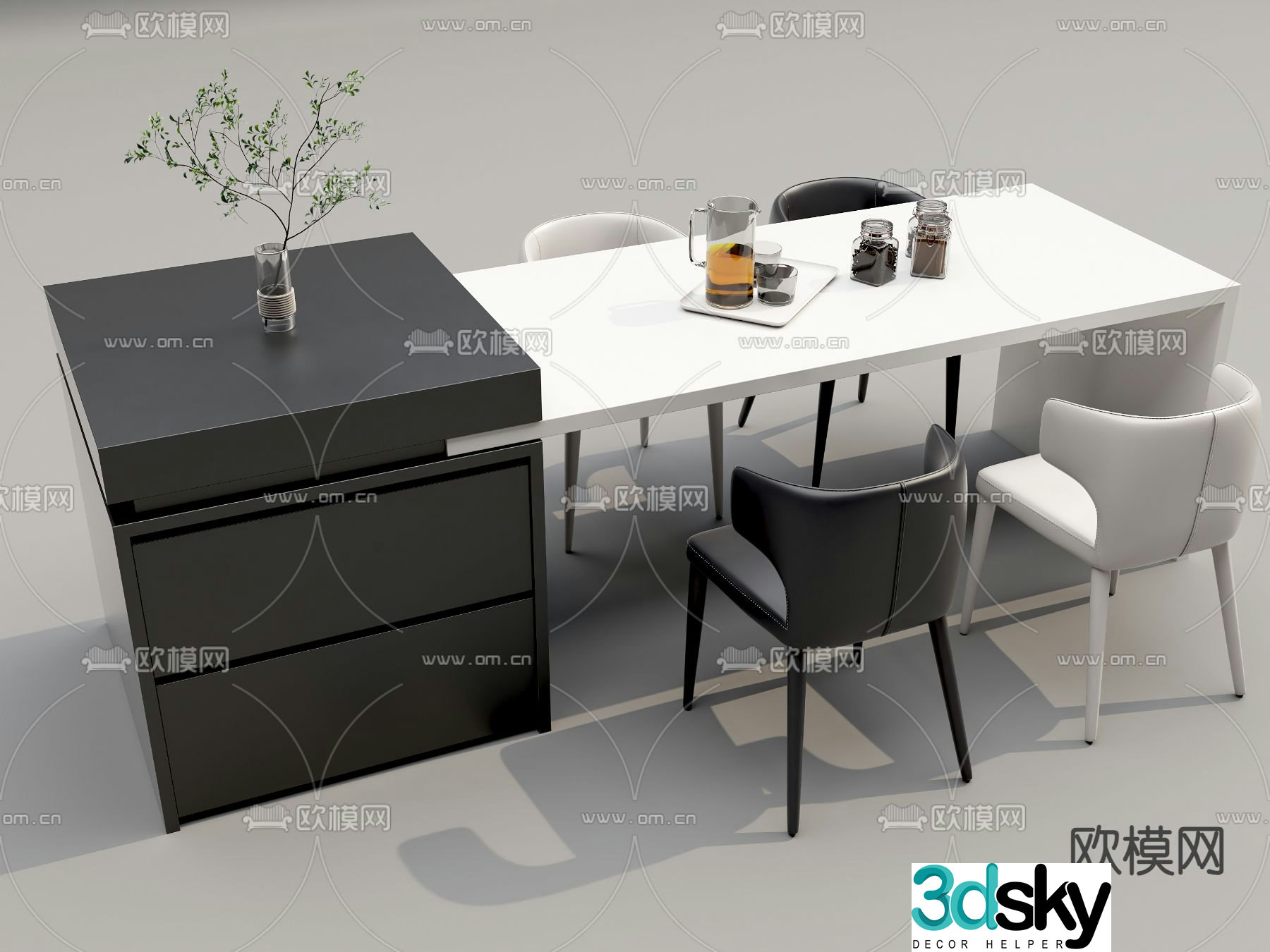 Island dining table and chairs 3d model
