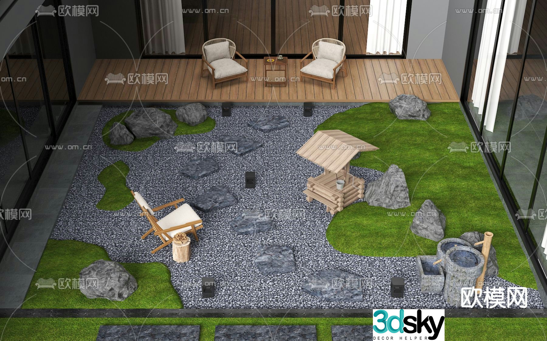 Courtyard landscape patio garden 3d model