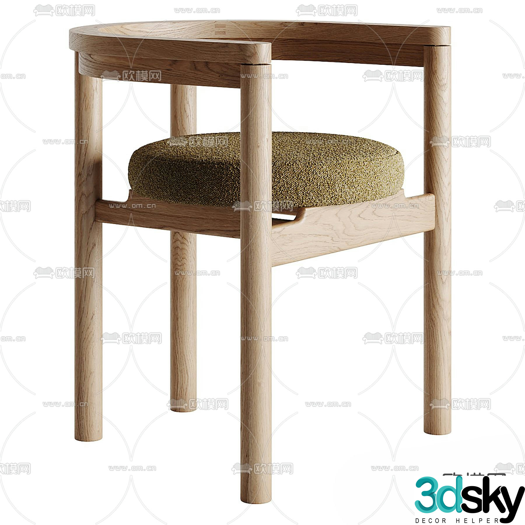 Nordic solid wood single chair 3D model