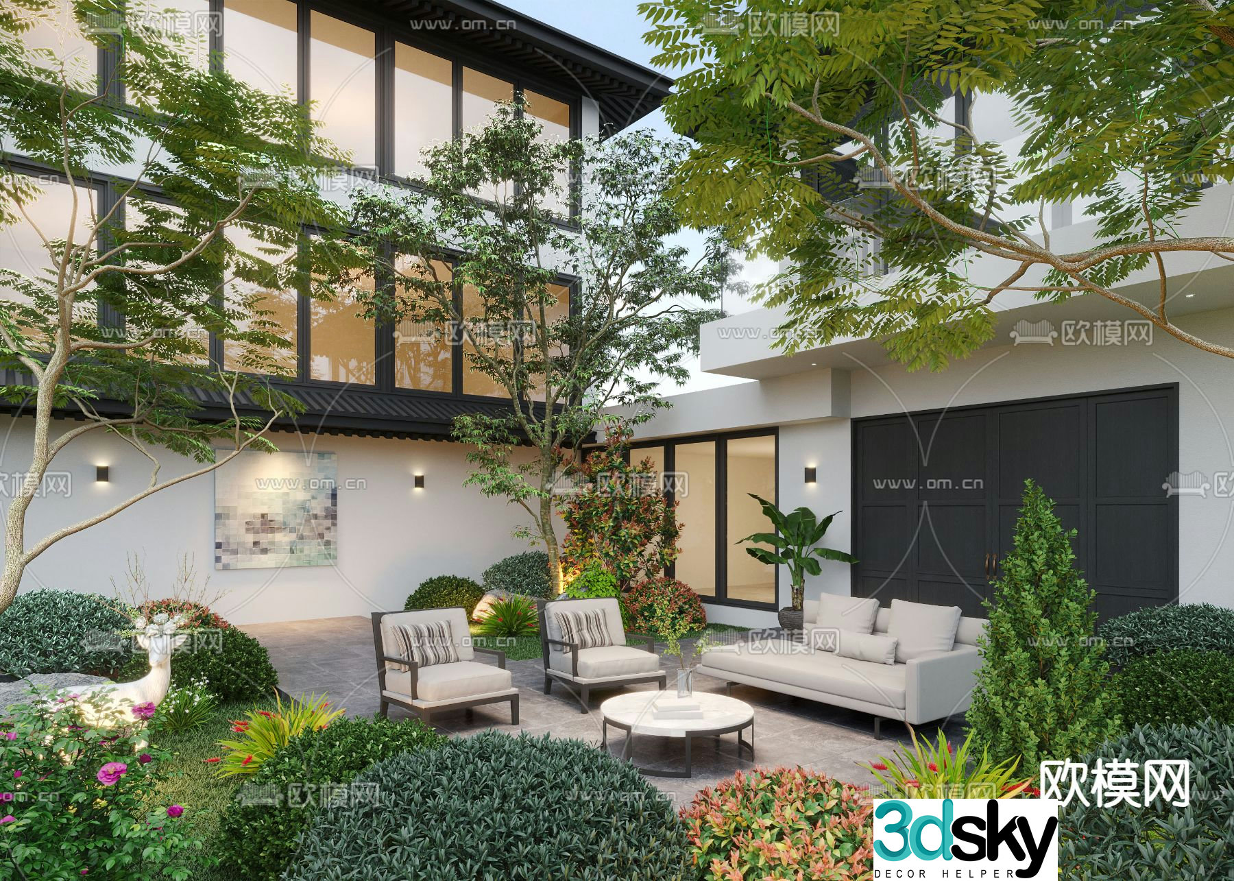 Villa courtyard courtyard landscape 3d model