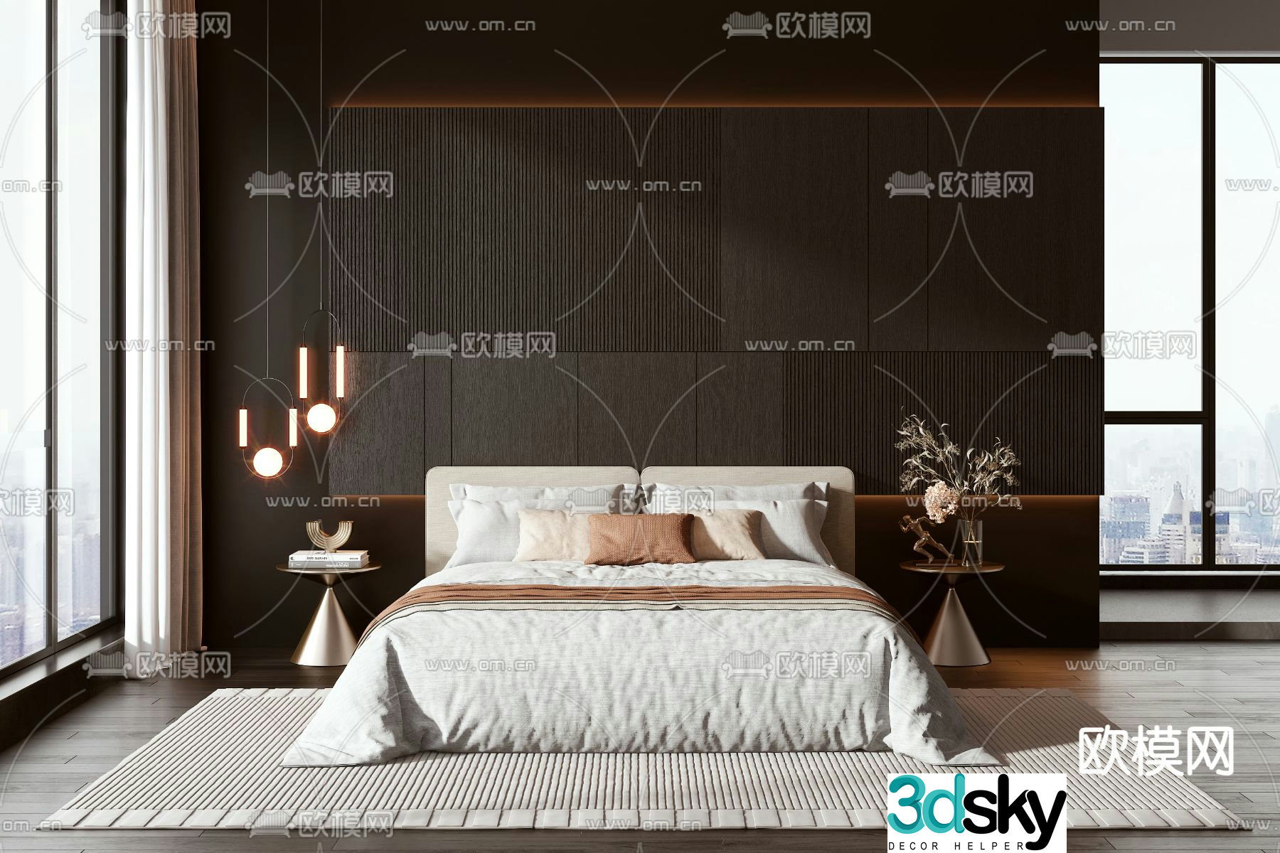 Modern double bed 3d model