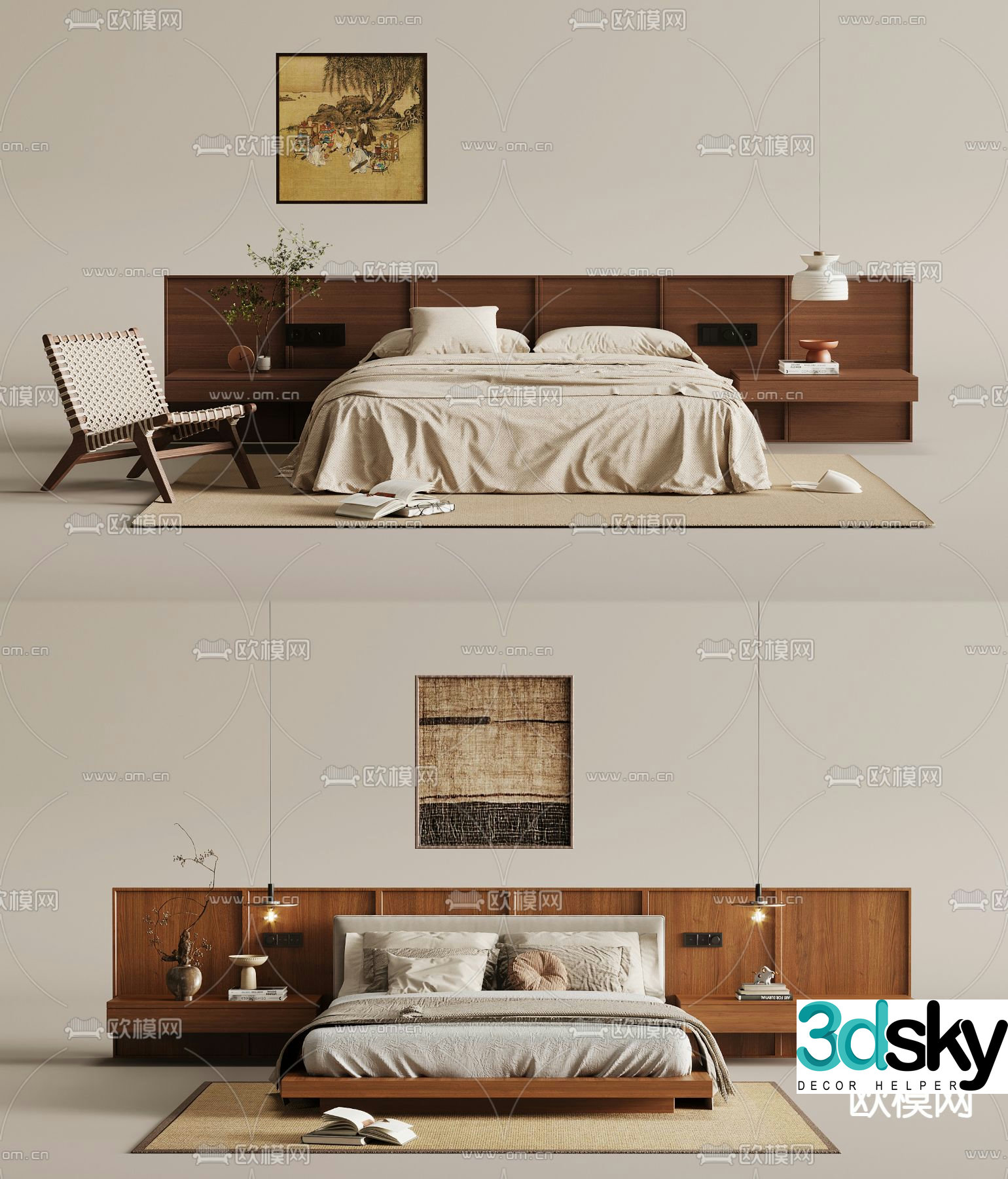 Medieval style double bed 3d model