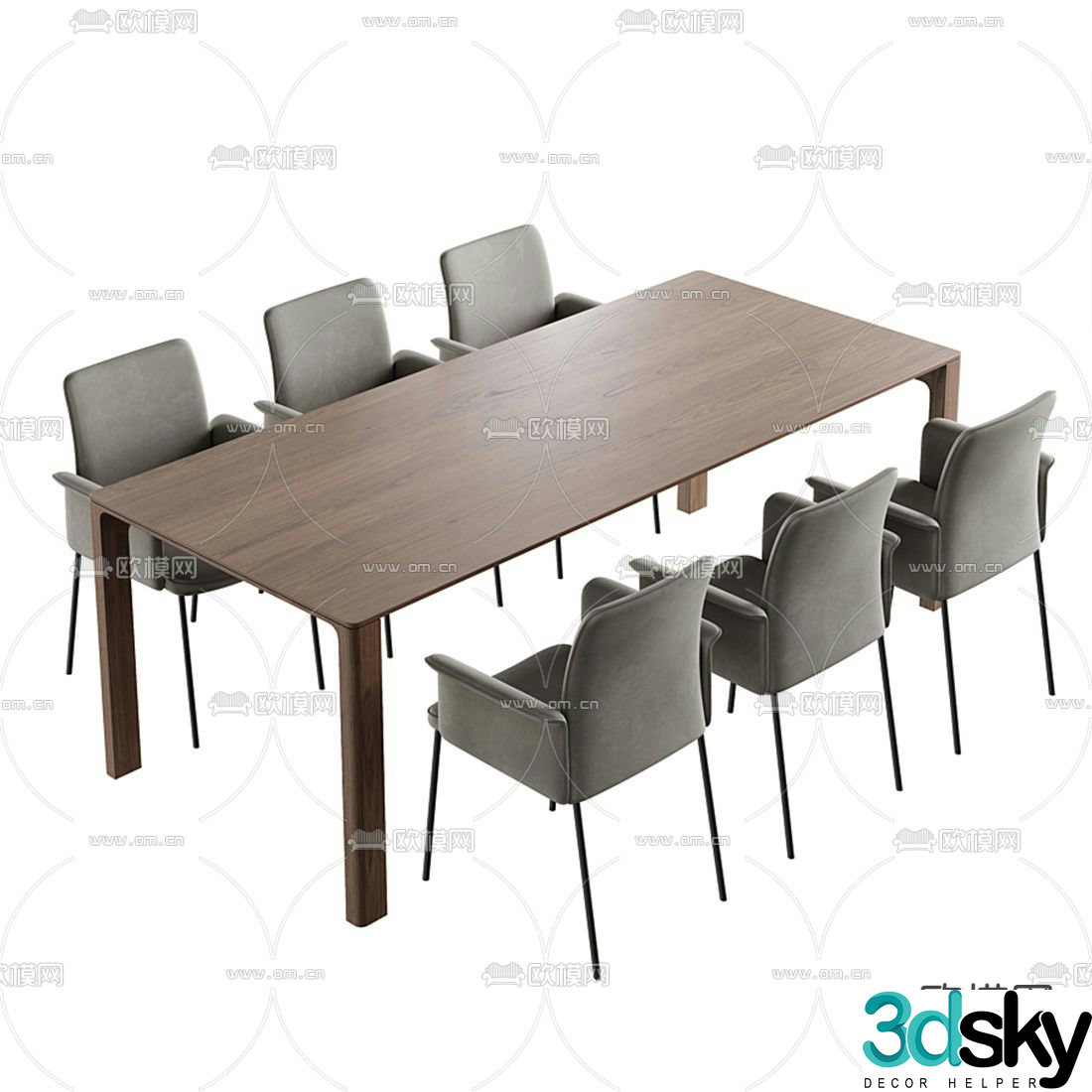 Wooden dining table rectangular dining table and chairs 3d model