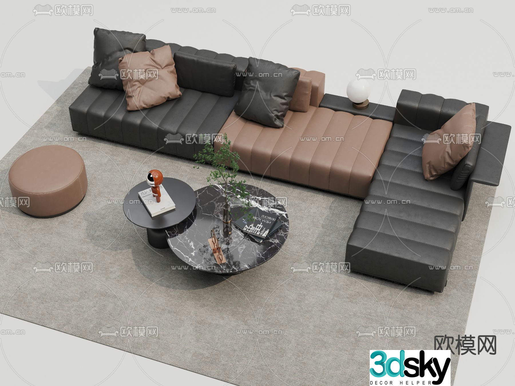 Modern modular sofa leather sofa 3d model