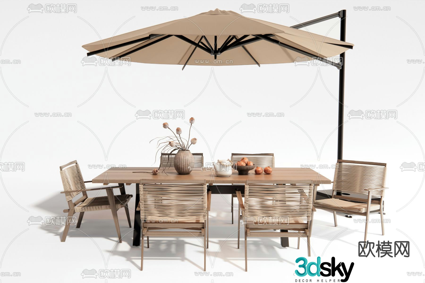 Wabi-sabi outdoor tables and chairs wooden tables and chairs 3d model
