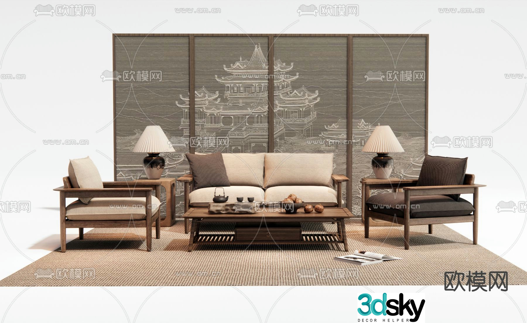 New Chinese style modular sofa 3d model