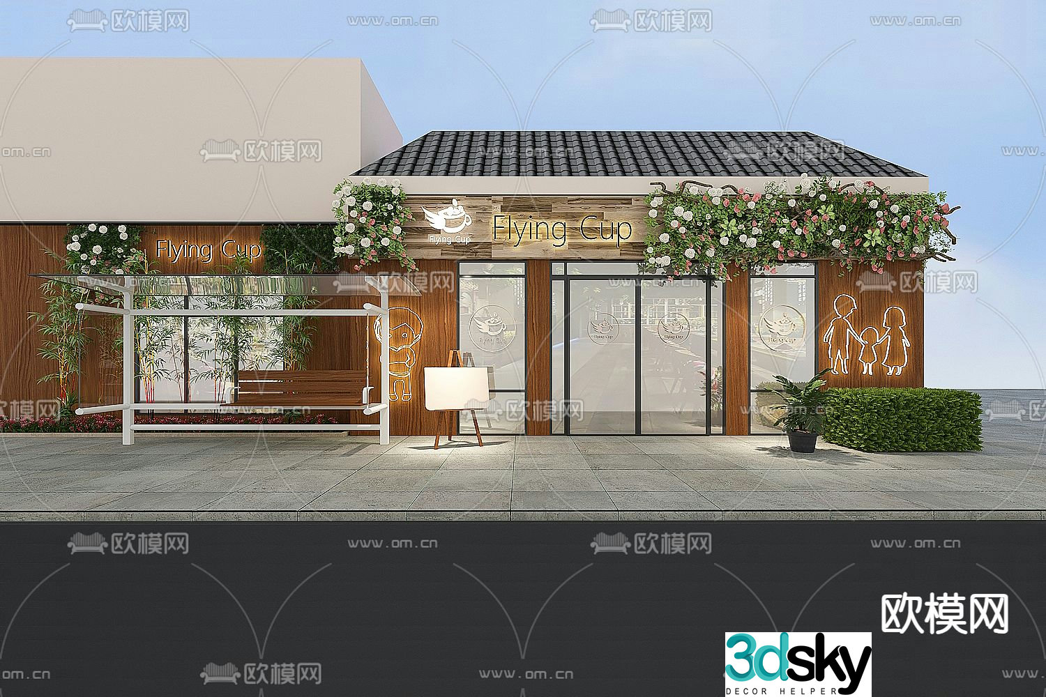 Cafe front facade 3d model
