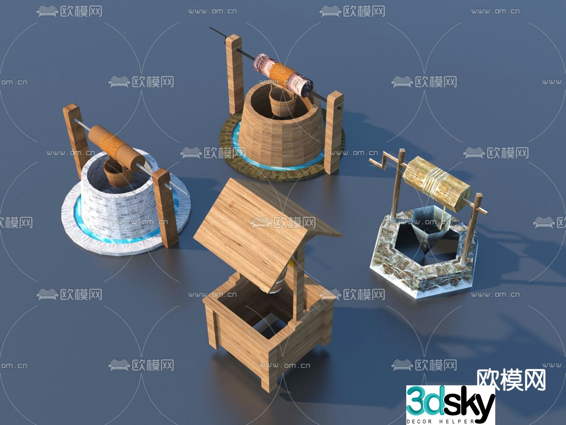 Farming sketches farm tools ancient water well 3D model
