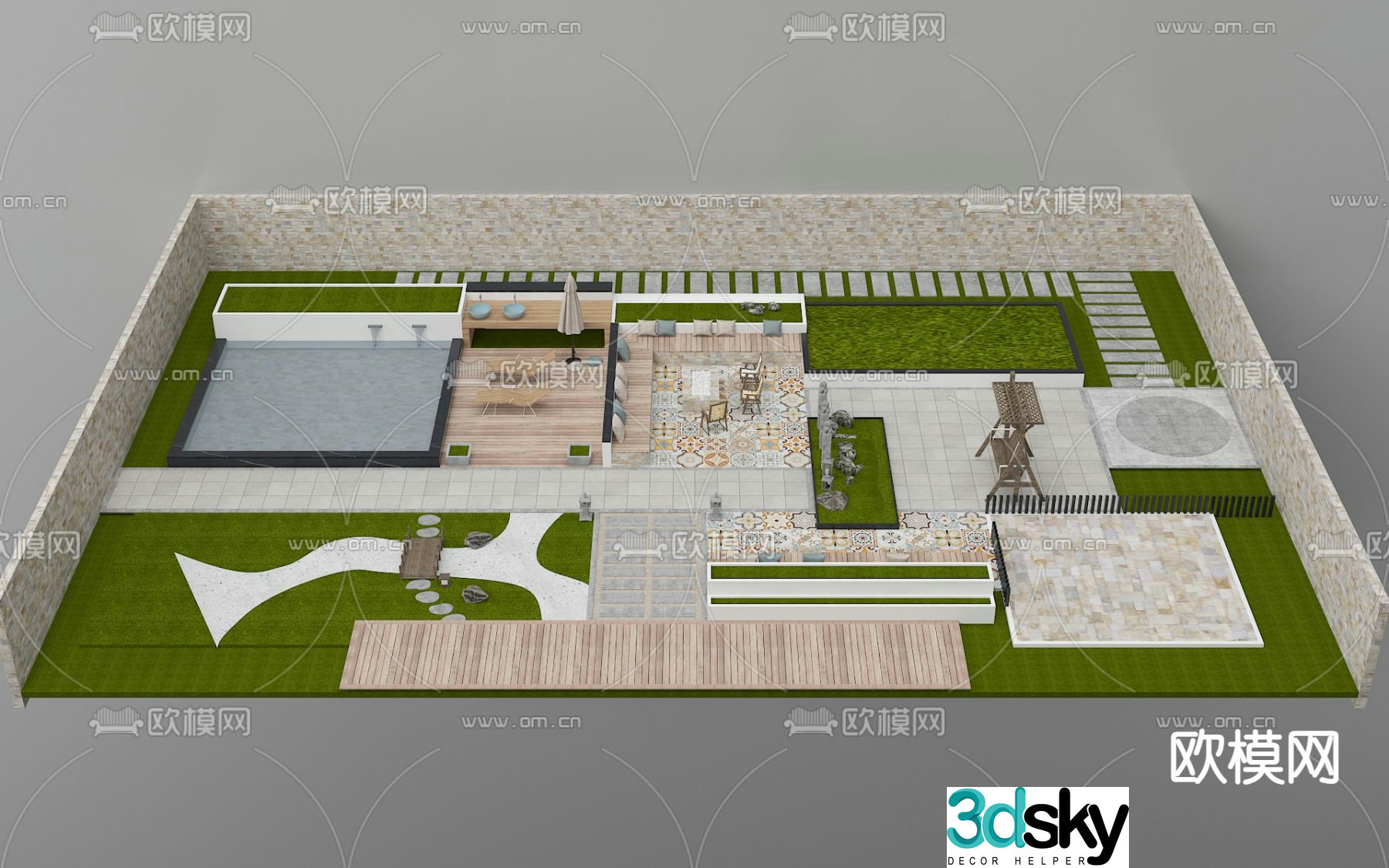 Courtyard landscape garden 3d model