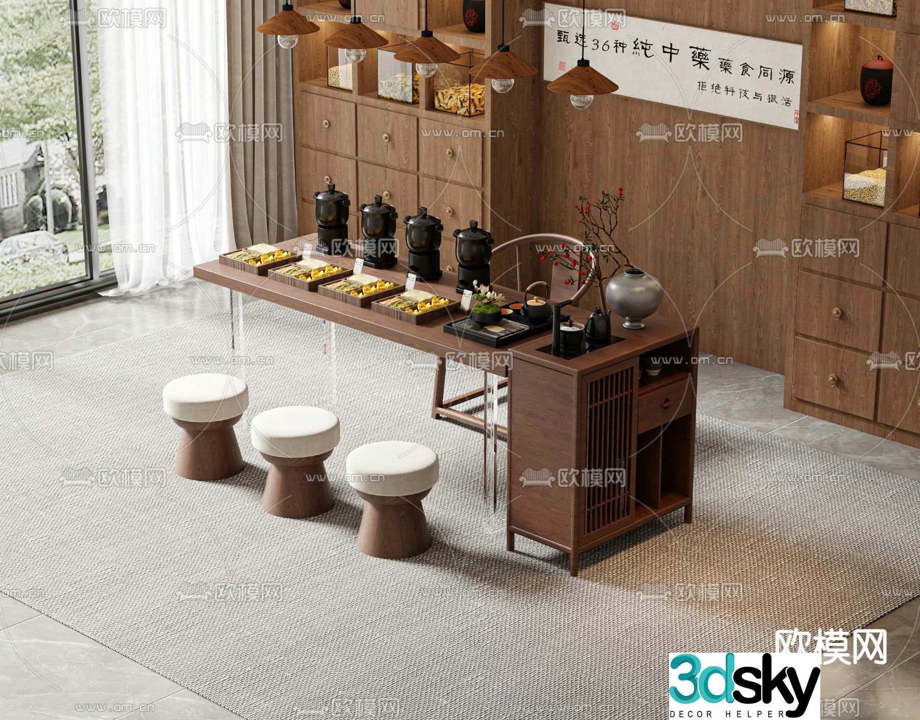 Chinese medicine shop tea table Chinese medicine cabinet tea table 3d model