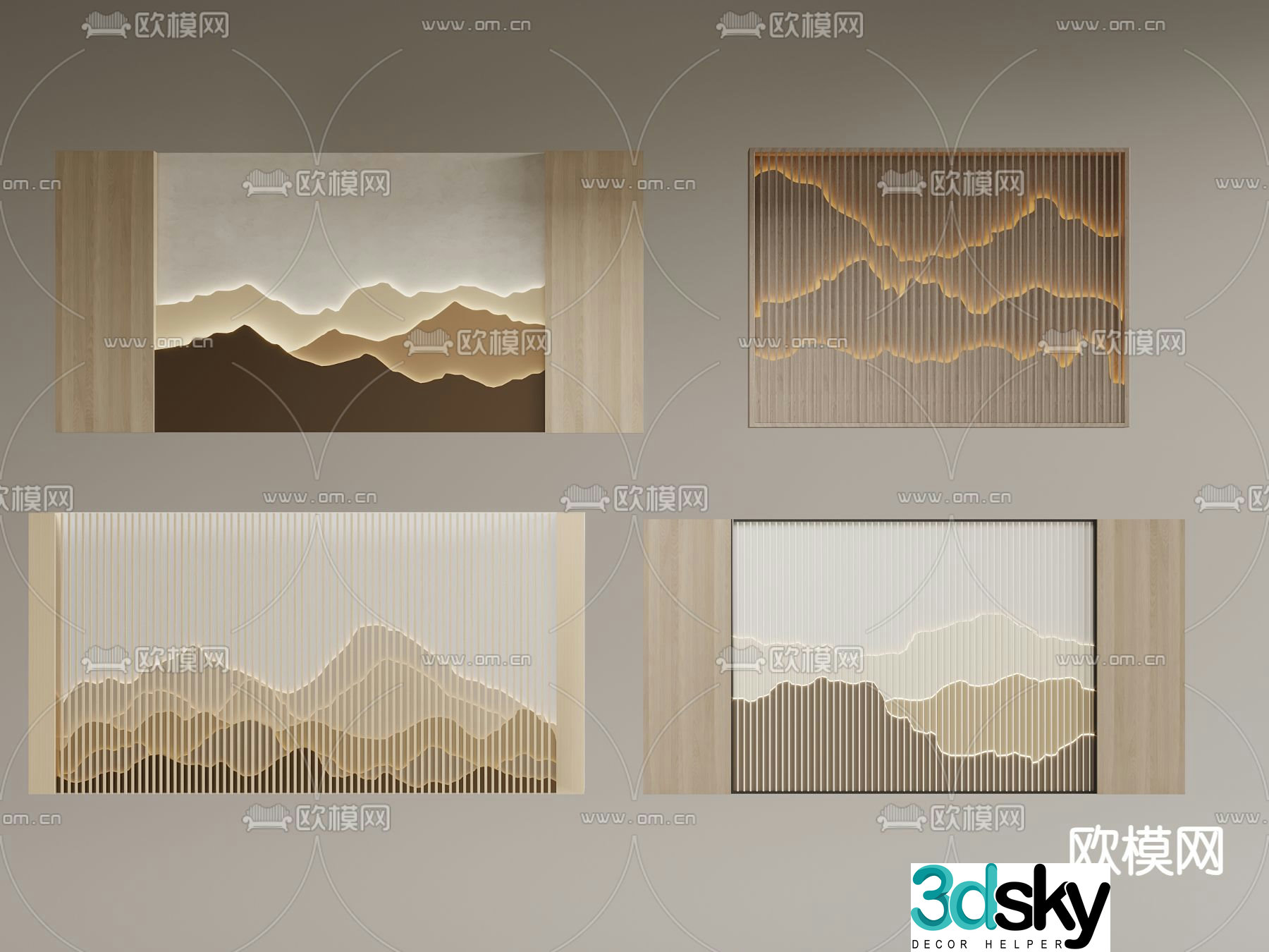 New Chinese style sofa background mountain background wall 3d model