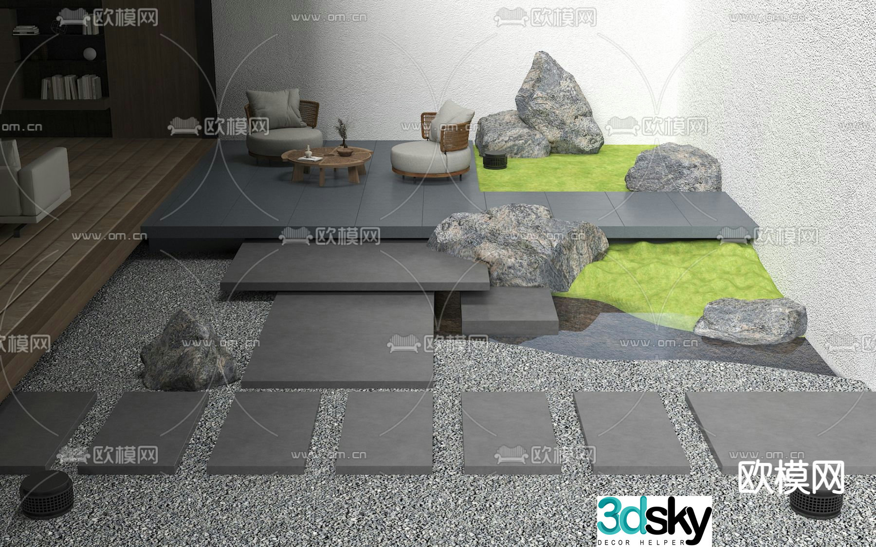Courtyard landscape patio garden 3d model