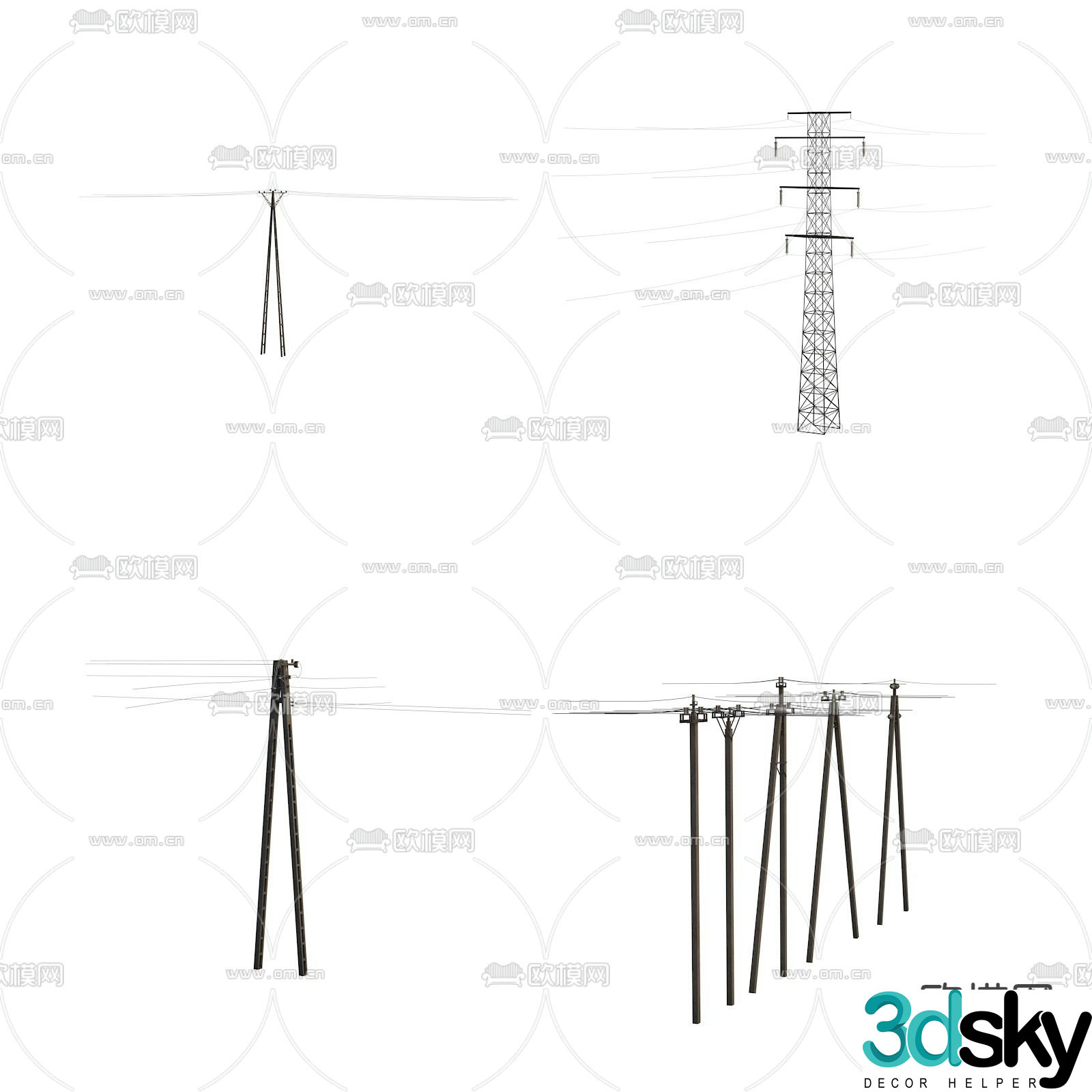 Old telegraph pole, high voltage line, telegraph tower 3d model