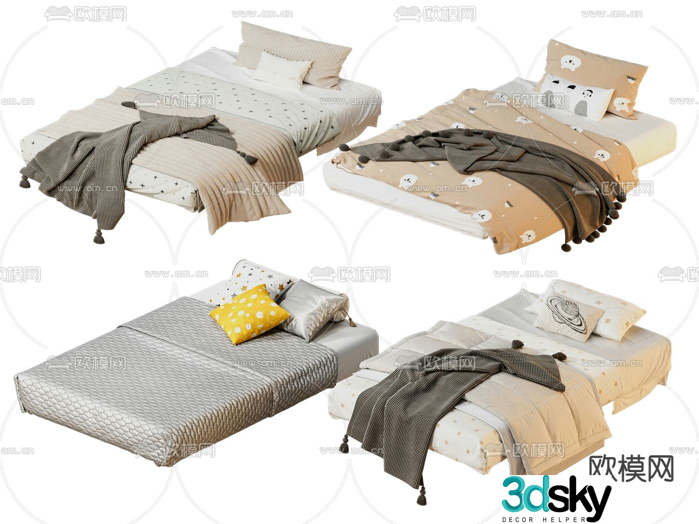 Modern children’s bed single bed 3d model