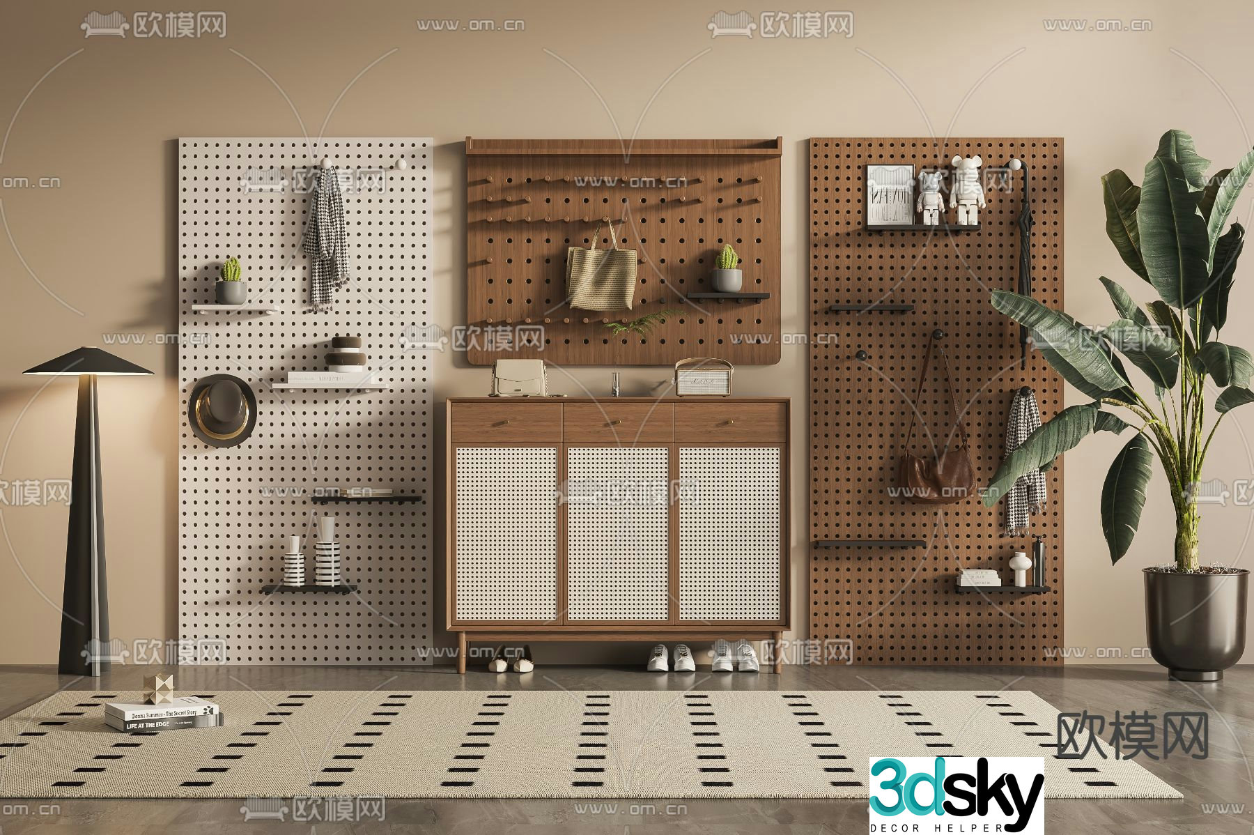 Medieval style shoe cabinet low cabinet 3d model