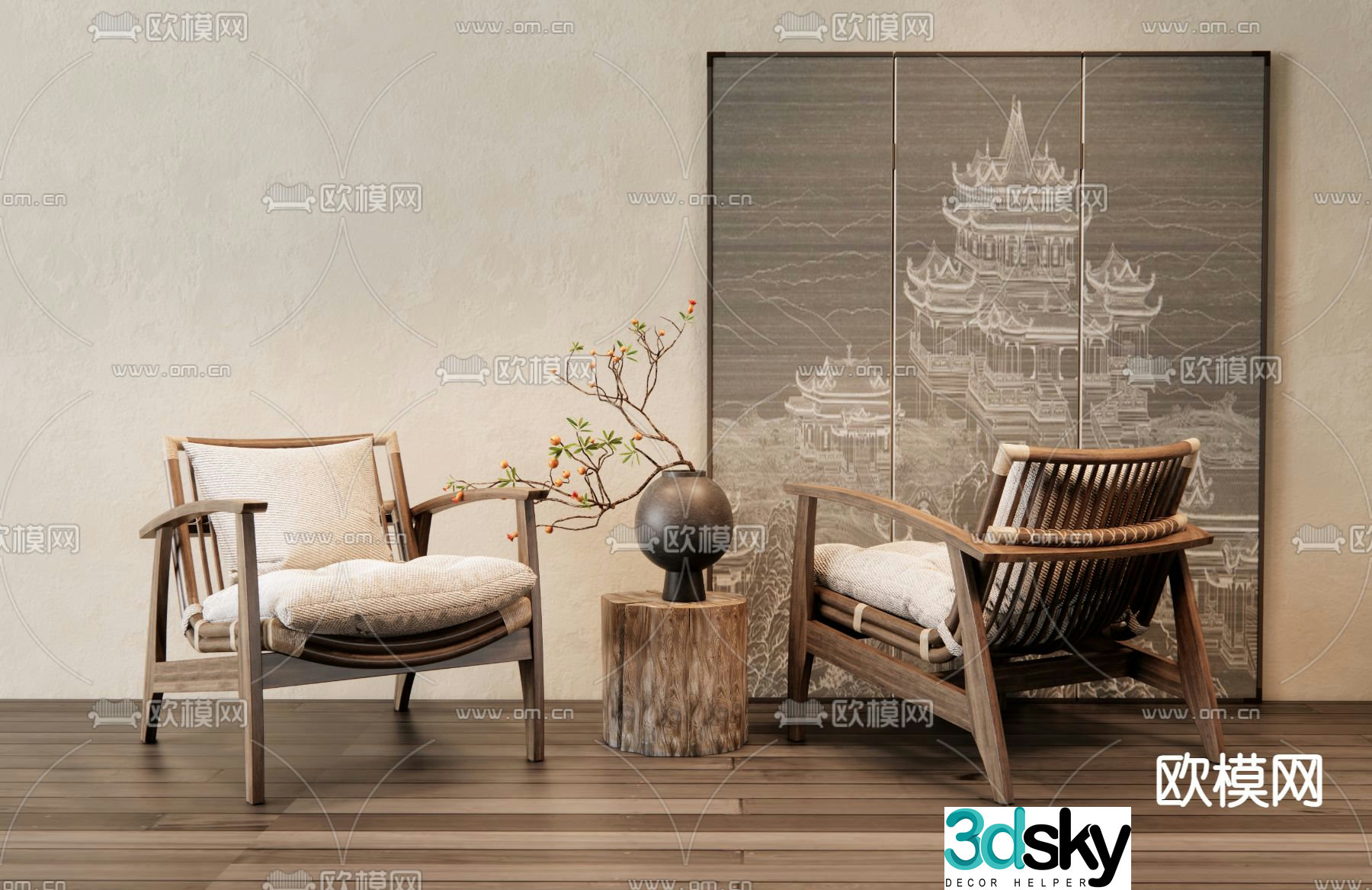 Wabi-sabi chair leisure chair 3d model