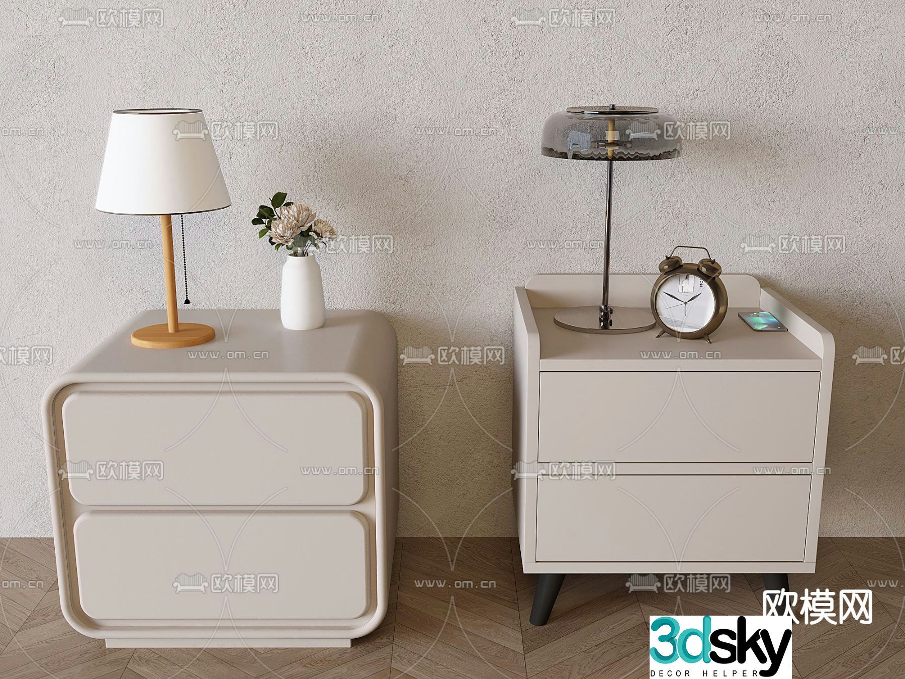 Cream style bedside table 3d model